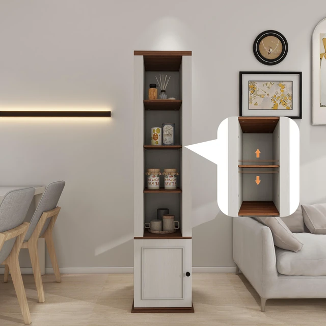 Alt view image 5 of 7 - 360° Rotating Storage Cabinet with Full-Length Mirror, total of 8 open shelves on both sides, One Side Hooks, 1 Door with a Shelve, for Living Room, Entryway, Bathroom-Antique White