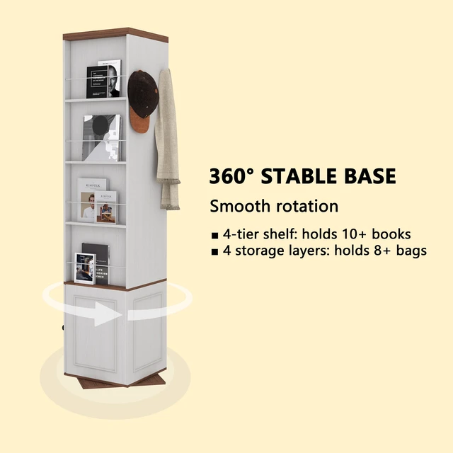 Alt view image 4 of 7 - 360° Rotating Storage Cabinet with Full-Length Mirror, total of 8 open shelves on both sides, One Side Hooks, 1 Door with a Shelve, for Living Room, Entryway, Bathroom-Antique White