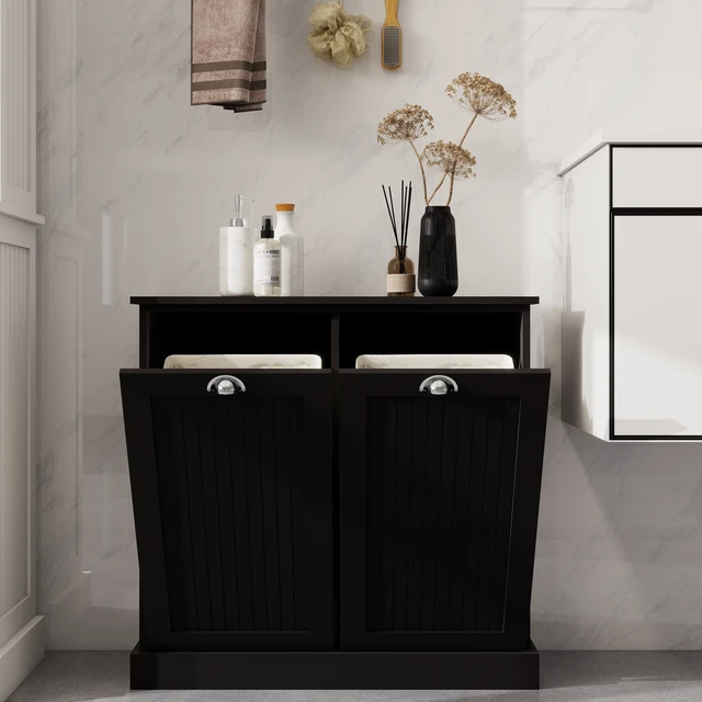 Alt view image 5 of 5 - Two-Compartment Tilt-Out Laundry Sorter Cabinet-Black