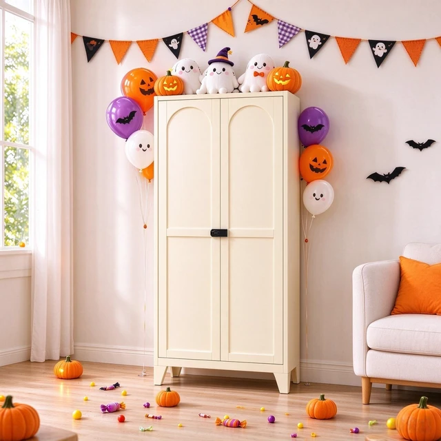 Main image of 71'' 2 Shapely Door Cabinet With Lock, Metal Storage Cabinet with Doors and Adjustable Shelves, for Kitchen, Bedroom, Living Room(Beige)