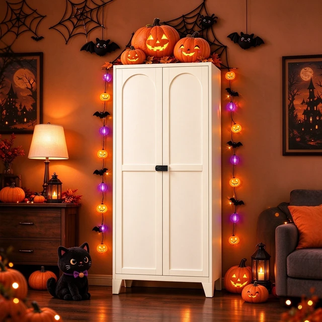 Alt view image 3 of 7 - 71'' 2 Shapely Door Cabinet With Lock, Metal Storage Cabinet with Doors and Adjustable Shelves, for Kitchen, Bedroom, Living Room(Beige)