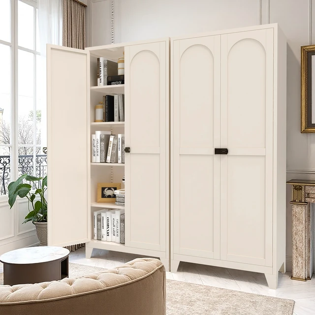 Alt view image 5 of 7 - 71'' 2 Shapely Door Cabinet With Lock, Metal Storage Cabinet with Doors and Adjustable Shelves, for Kitchen, Bedroom, Living Room(Beige)