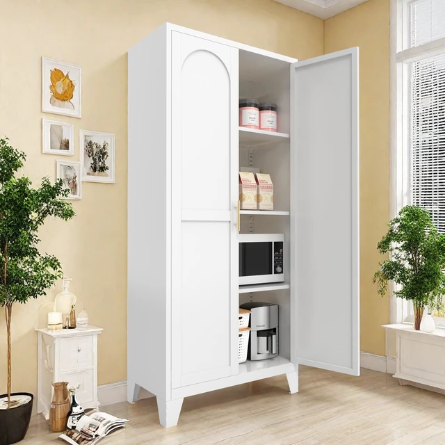 Alt view image 5 of 7 - 61'' 2 Shapely Doors Cabinet, Metal Storage Cabinet with Doors and Adjustable Shelves, for Bedroom, Living Room(White)