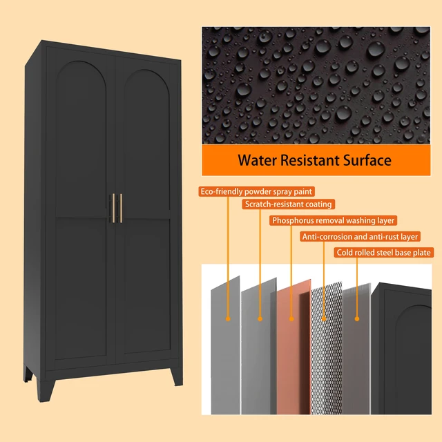 Alt view image 7 of 7 - 61'' 2 Shapely Doors Cabinet, Metal Storage Cabinet with Doors and Adjustable Shelves, for Bedroom, Living Room(Black)
