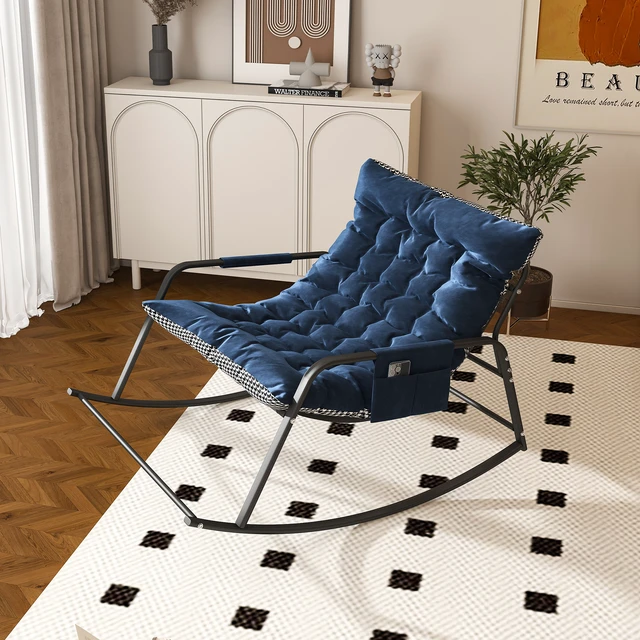 Alt view image 3 of 7 - Rocking Chair with Storage, Cushions & Armrests, All-Season Comfort Lounge Recliner, Breathable Ergonomic Lounge Chair for Bedroom, Living Room, Patio, Garden(Blue)