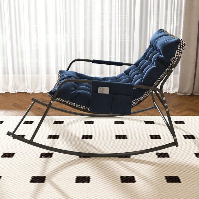 Alt view image 2 of 7 - Rocking Chair with Storage, Cushions & Armrests, All-Season Comfort Lounge Recliner, Breathable Ergonomic Lounge Chair for Bedroom, Living Room, Patio, Garden(Blue)