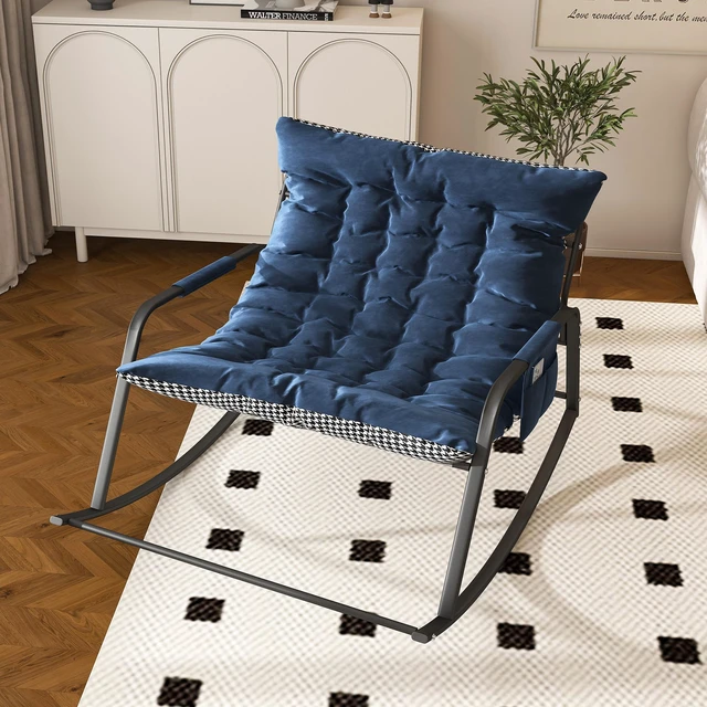 Main image of Rocking Chair with Storage, Cushions & Armrests, All-Season Comfort Lounge Recliner, Breathable Ergonomic Lounge Chair for Bedroom, Living Room, Patio, Garden(Blue)