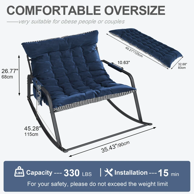 Alt view image 5 of 7 - Rocking Chair with Storage, Cushions & Armrests, All-Season Comfort Lounge Recliner, Breathable Ergonomic Lounge Chair for Bedroom, Living Room, Patio, Garden(Blue)