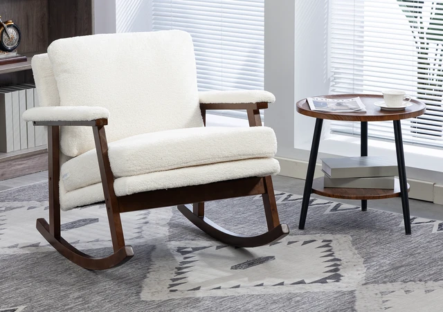 Alt view image 3 of 3 - Mid Century Modern Accent Chair ,rocking chair with Solid Wood Frame, Upholstered Living Room Chairs , Reading Armchair for Bedroom Sunroom