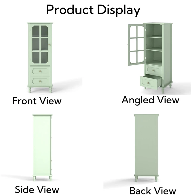 Alt view image 7 of 7 - Minimalism Buffet Cabinet with Glass Doors and Double Drawer, Modern Wooden Storage Sideboard Cupboard for Living room, Dining Room Hallway Entryway (Mint Green)