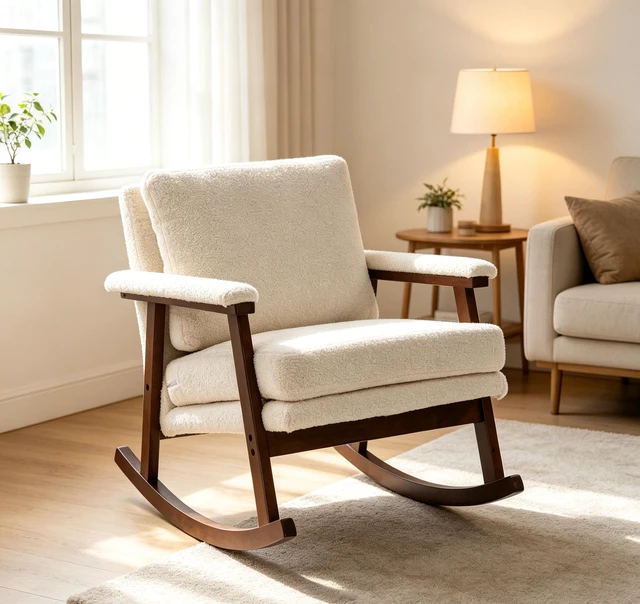 Main image of Mid Century Modern Accent Chair ,rocking chair with Solid Wood Frame, Upholstered Living Room Chairs , Reading Armchair for Bedroom Sunroom
