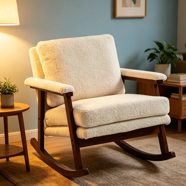 Alt view image 2 of 3 - Mid Century Modern Accent Chair ,rocking chair with Solid Wood Frame, Upholstered Living Room Chairs , Reading Armchair for Bedroom Sunroom