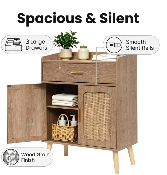 Alt view image 6 of 7 - Kitchen Storage Cabinet, Farmhouse Buffet Cabinet , Storage with 1 Drawers and 2 Doors, Cabinet with Solid Wood Feet,Floor Sideboard Buffet for Living Room, Dining Room, Bathroom,(Natural Color)