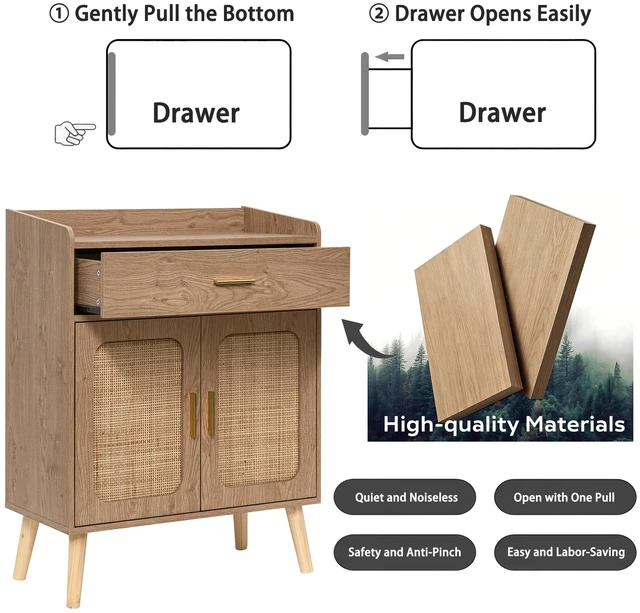 Alt view image 7 of 7 - Kitchen Storage Cabinet, Farmhouse Buffet Cabinet , Storage with 1 Drawers and 2 Doors, Cabinet with Solid Wood Feet,Floor Sideboard Buffet for Living Room, Dining Room, Bathroom,(Natural Color)