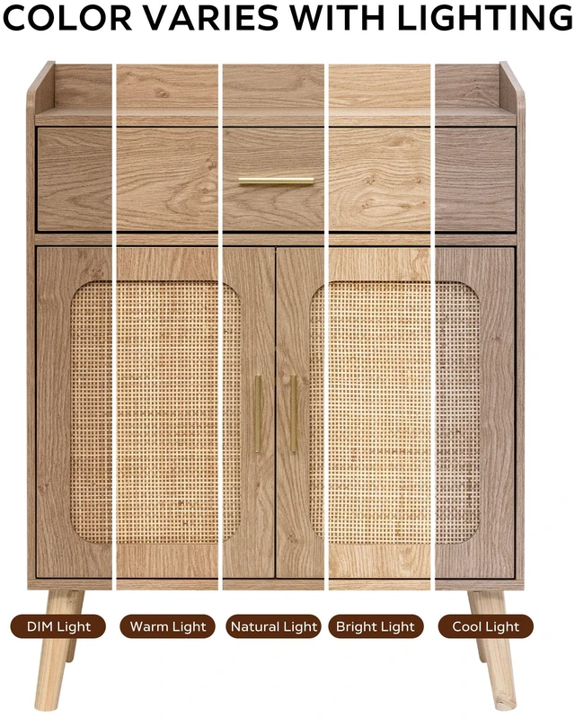 Alt view image 4 of 7 - Kitchen Storage Cabinet, Farmhouse Buffet Cabinet , Storage with 1 Drawers and 2 Doors, Cabinet with Solid Wood Feet,Floor Sideboard Buffet for Living Room, Dining Room, Bathroom,(Natural Color)