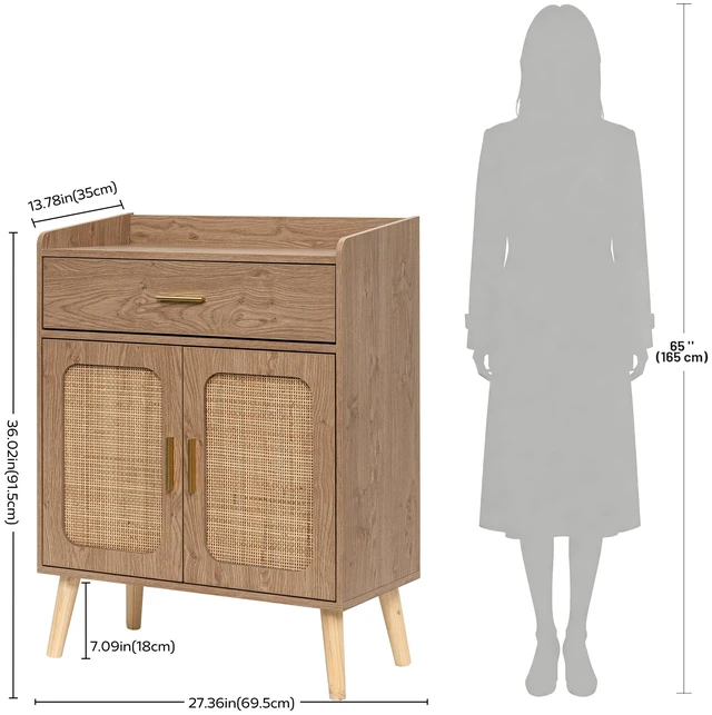 Alt view image 3 of 7 - Kitchen Storage Cabinet, Farmhouse Buffet Cabinet , Storage with 1 Drawers and 2 Doors, Cabinet with Solid Wood Feet,Floor Sideboard Buffet for Living Room, Dining Room, Bathroom,(Natural Color)