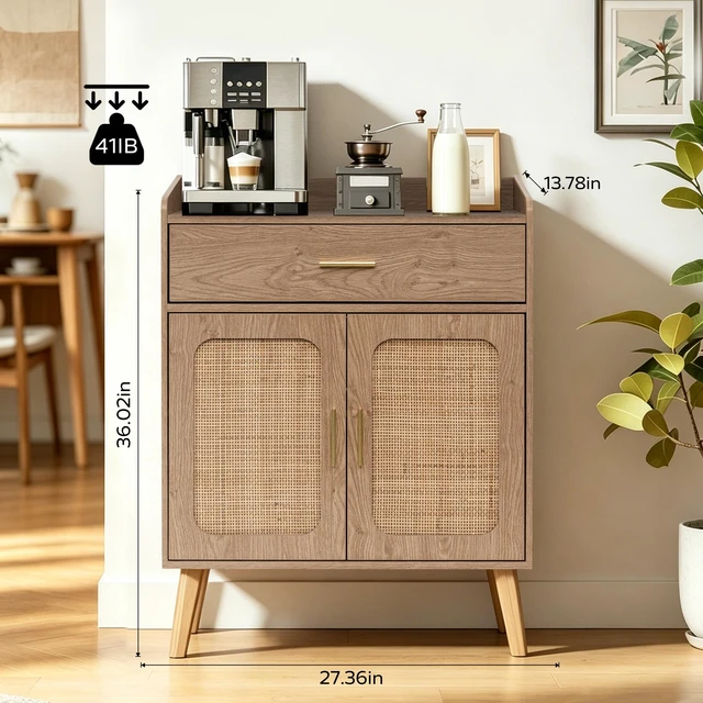 Alt view image 5 of 7 - Kitchen Storage Cabinet, Farmhouse Buffet Cabinet , Storage with 1 Drawers and 2 Doors, Cabinet with Solid Wood Feet,Floor Sideboard Buffet for Living Room, Dining Room, Bathroom,(Natural Color)