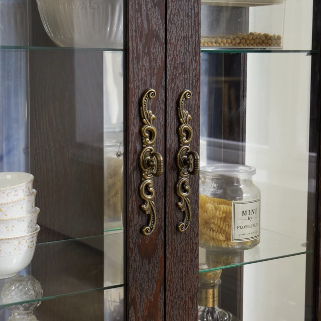 Alt view image 7 of 7 - 2 Doors Curio Cabinet with Tempered Glass Doors, Curio Cabinets with Mirrored Back Panel and Adjustable Shelves, Lighted Display Cabinet for Home, Office Light Bulb Included Cherry