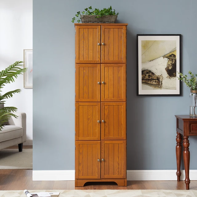 Alt view image 3 of 7 - 72.4" Tall Storage Cabinet Tall Storage Cabinet with 8 Doors and 4 Shelves ,Bookshelf Living Room, Kitchen, Dining Room, Office Freestanding Storage Cabinet,OAK