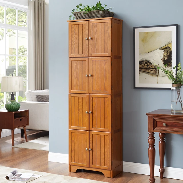 Alt view image 4 of 7 - 72.4" Tall Storage Cabinet Tall Storage Cabinet with 8 Doors and 4 Shelves ,Bookshelf Living Room, Kitchen, Dining Room, Office Freestanding Storage Cabinet,OAK
