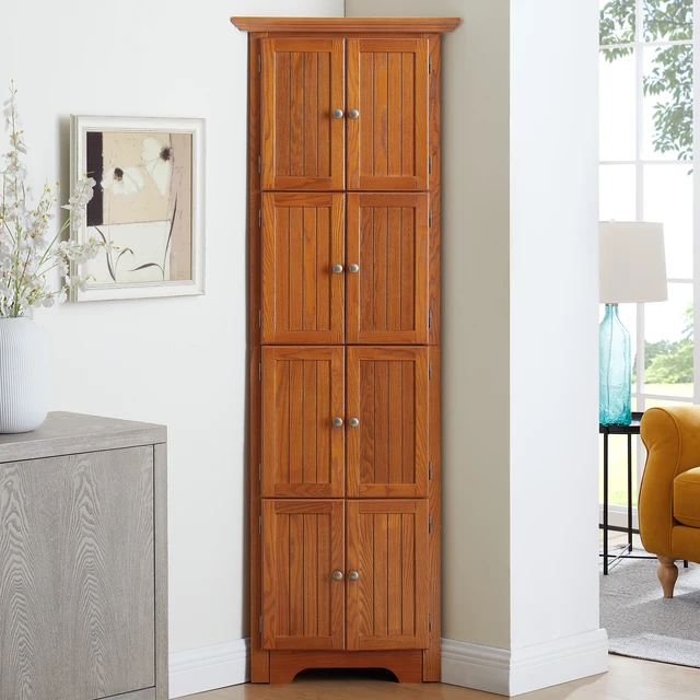 Alt view image 2 of 6 - 4-Tier 72" Corner Kitchen Pantry Storage Cabinet with 8 Doors Tall Storage Cabinet, Corner Cabinet and Shelves, Home farmhouse bookshelf Cabinet for Bathroom, Living room, Kitchen OAK