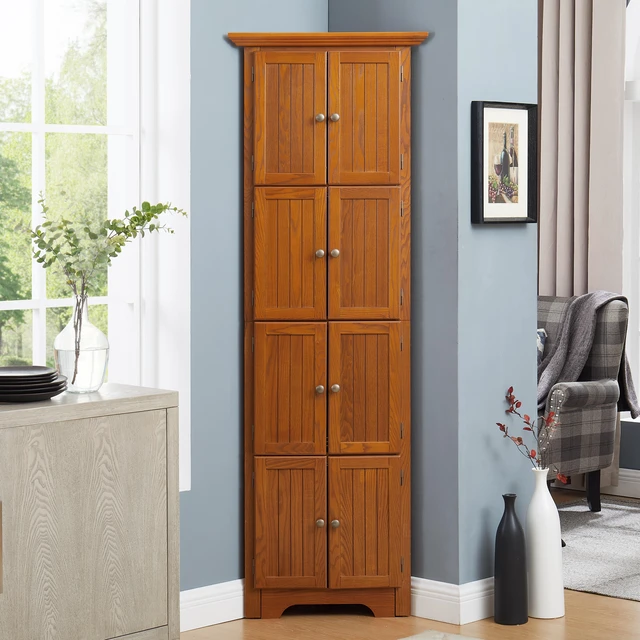 Main image of 4-Tier 72" Corner Kitchen Pantry Storage Cabinet with 8 Doors Tall Storage Cabinet, Corner Cabinet and Shelves, Home farmhouse bookshelf Cabinet for Bathroom, Living room, Kitchen OAK