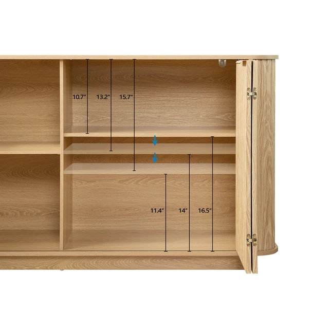 Alt view image 4 of 5 - 63 " Wavy Storage Sideboard, Double-Door Buffet Cabinet with Adjustable Shelves, Suitable for Kitchen, Living Room, Hallway - Versatile Storage (Natural)