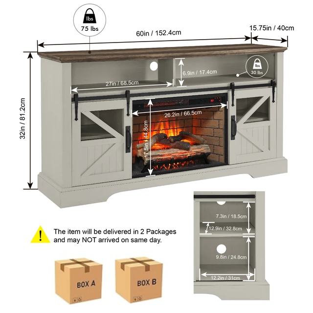 Alt view image 2 of 7 - 60 Inch Electric Fireplace Entertainment Center With Door Sensor-Jasmine white color
