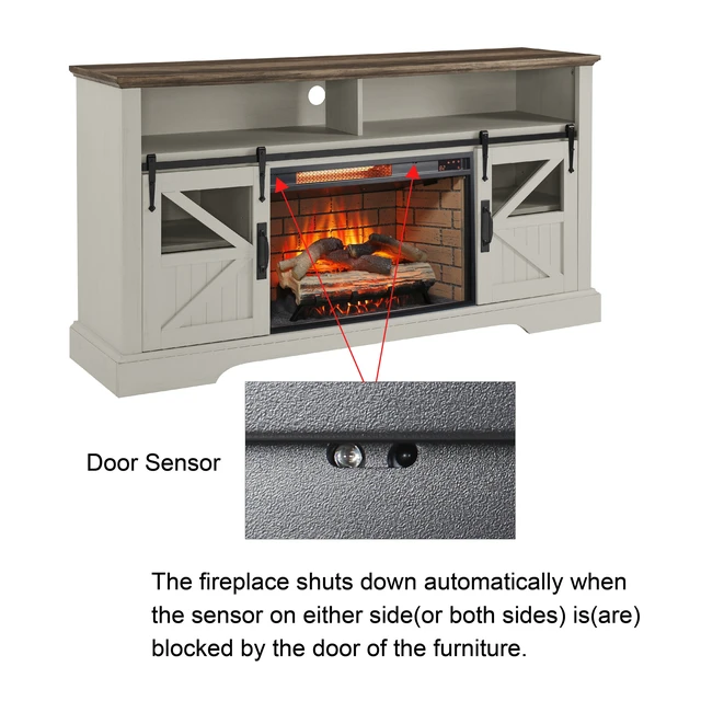Alt view image 5 of 7 - 60 Inch Electric Fireplace Entertainment Center With Door Sensor-Jasmine white color