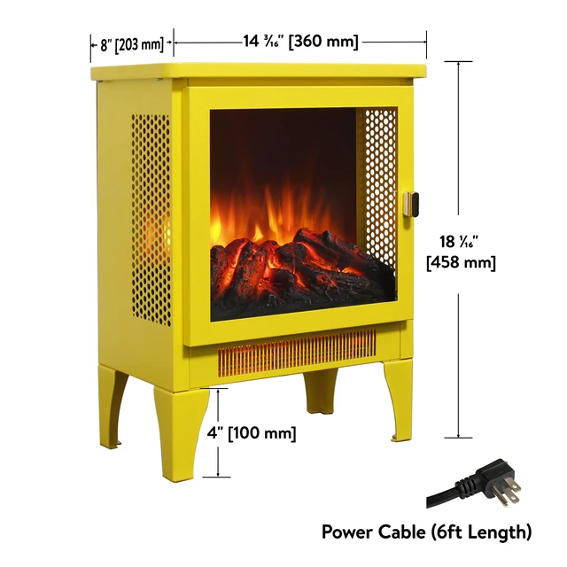 Alt view image 2 of 7 - 18 inch Freestanding Electric Fireplace Stove heater with 3D Flame effect,Lemon Yellow