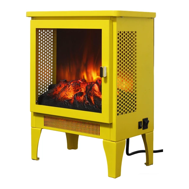 Alt view image 3 of 7 - 18 inch Freestanding Electric Fireplace Stove heater with 3D Flame effect,Lemon Yellow