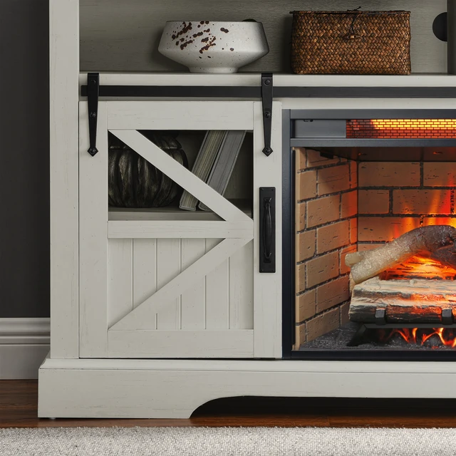 Alt view image 7 of 7 - 60 Inch Electric Fireplace Entertainment Center With Door Sensor-Jasmine white color
