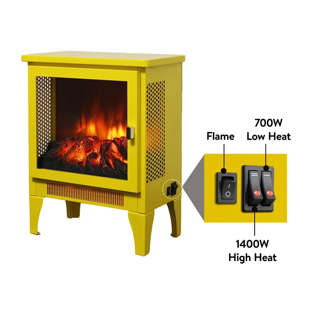 Alt view image 6 of 7 - 18 inch Freestanding Electric Fireplace Stove heater with 3D Flame effect,Lemon Yellow