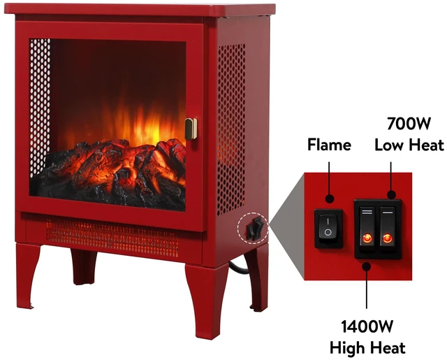 Alt view image 5 of 7 - 18 inch Freestanding Electric Fireplace Stove heater with 3D Flame effect,Classic Red