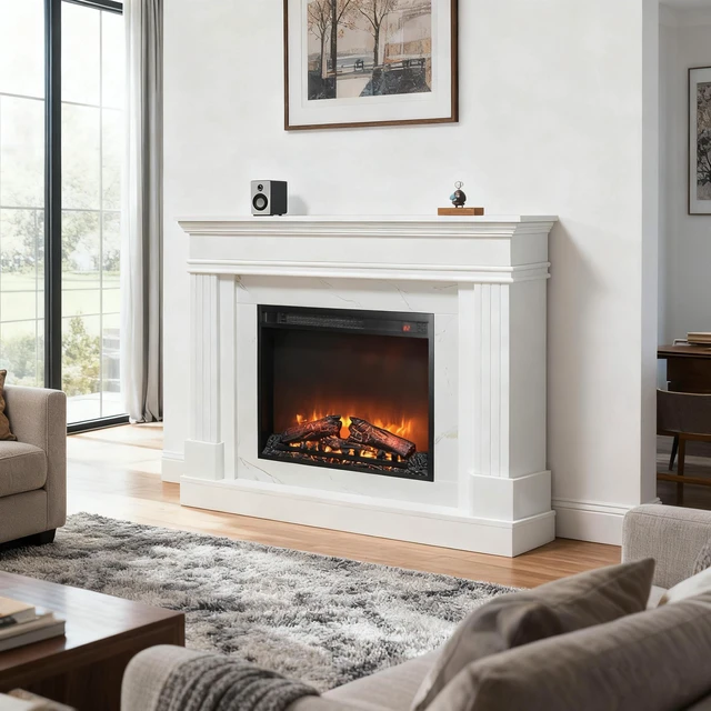 Alt view image 6 of 7 - 44" Electric Fireplace with Mantel for Living Room or Bedroom,23" Fireplace Insert Heater, Realistic Log and Flame Effect, Remote Control, Timer