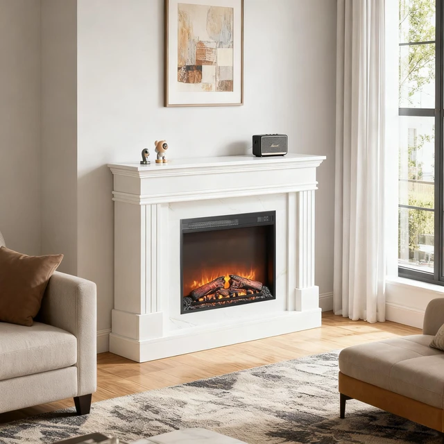 Alt view image 7 of 7 - 44" Electric Fireplace with Mantel for Living Room or Bedroom,23" Fireplace Insert Heater, Realistic Log and Flame Effect, Remote Control, Timer