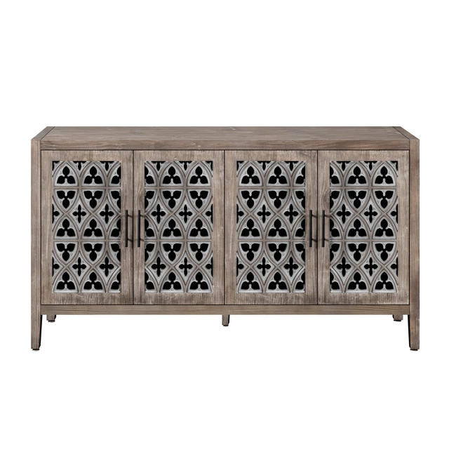 Alt view image 4 of 7 - Hollow Four Door Antique Cabinet, American Country Style, Suitable for Living Room, TV Cabinet, Kitchen (Brown)