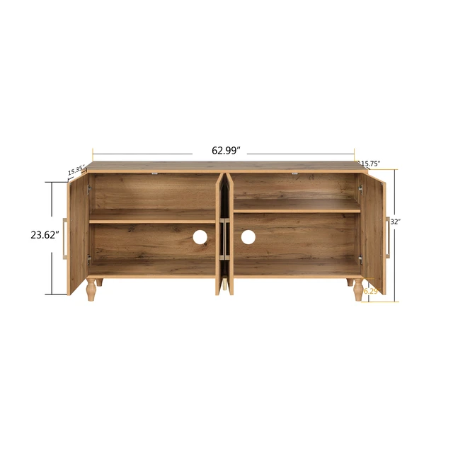 Alt view image 5 of 7 - Carved Flower Door Large Storage Cabinet With Metal Handle Suitable For Living Room, Kitchen, Entryway(NATURAL WOOD)