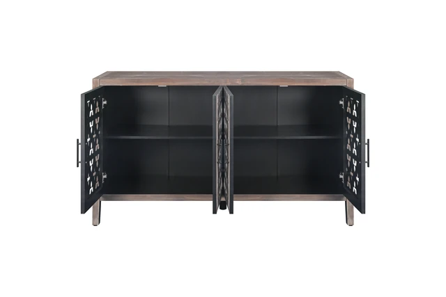 Alt view image 6 of 7 - Hollow Four Door Antique Cabinet, American Country Style, Suitable for Living Room, TV Cabinet, Kitchen (Brown)