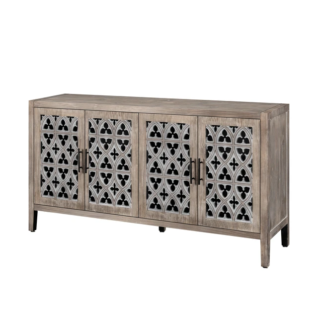 Alt view image 3 of 7 - Hollow Four Door Antique Cabinet, American Country Style, Suitable for Living Room, TV Cabinet, Kitchen (Brown)