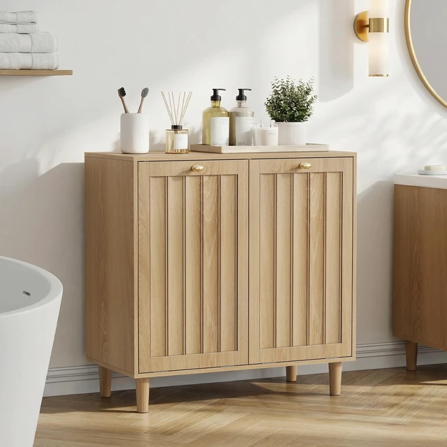 Alt view image 4 of 7 - Sloping laundry basket with removable inner basket, concealed laundry basket, bathroom laundry storage cabinet, freestanding household storage rack, oak color