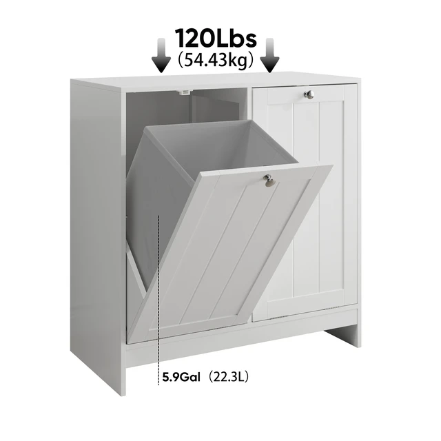 Alt view image 4 of 7 - Tilted Laundry Hamper with Removable Basket, Hidden Laundry Hamper, Bathroom Laundry Hamper Storage Cabinet, Free-Standing Home Organizer, White
