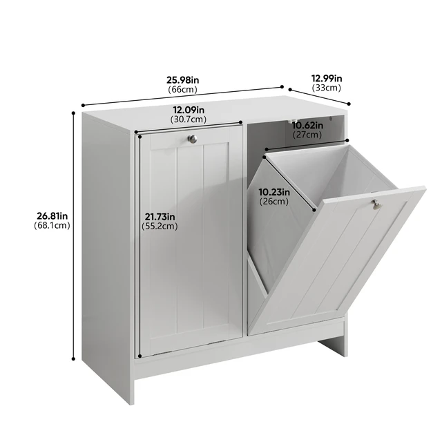 Alt view image 2 of 7 - Tilted Laundry Hamper with Removable Basket, Hidden Laundry Hamper, Bathroom Laundry Hamper Storage Cabinet, Free-Standing Home Organizer, White