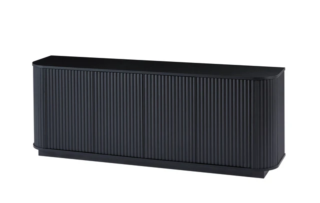 Alt view image 7 of 7 - Sideboard Storage Cabinet TV Stand with wave pattern Buffet Cabinet Wooden Vertical Striped Cabinet for Kitchen/Bedroom/Entryway. Black, 64''W x 15''D x 24''H.