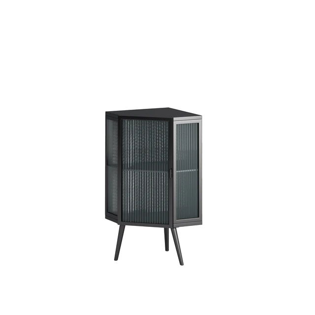 Alt view image 6 of 7 - 22.25" Floor Coner Cabinet with Tempered Glass Door & Storage Shelves for Bathroom, Living Room, Bedroom (Black)(same sku:W757130158)