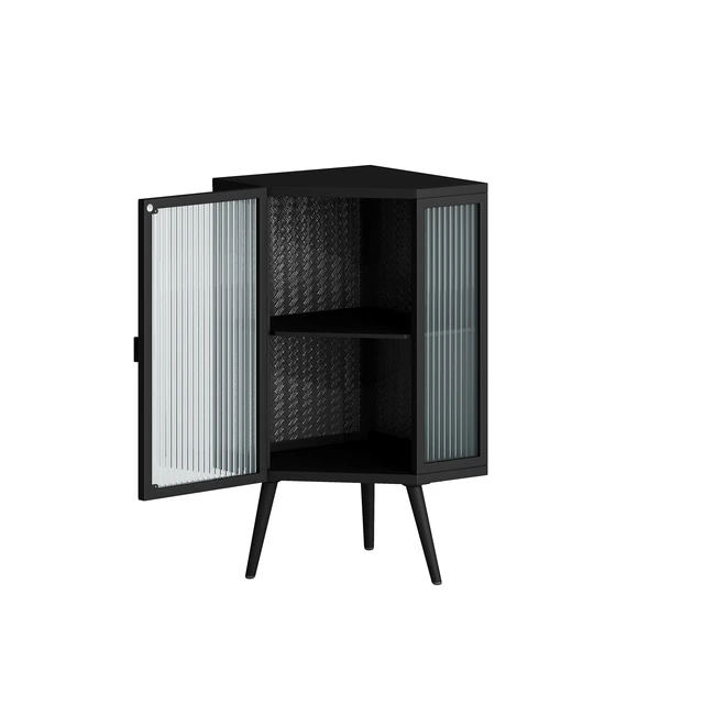 Alt view image 5 of 7 - 22.25" Floor Coner Cabinet with Tempered Glass Door & Storage Shelves for Bathroom, Living Room, Bedroom (Black)(same sku:W757130158)