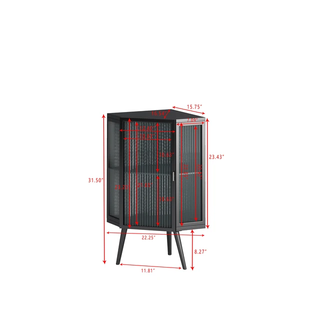 Alt view image 4 of 7 - 22.25" Floor Coner Cabinet with Tempered Glass Door & Storage Shelves for Bathroom, Living Room, Bedroom (Black)(same sku:W757130158)