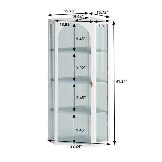 Alt view image 3 of 6 - Glass Door Wall Mounted Corner Cabinet with Featuring Four-tier Storage for Bedroom, Living Room, Bathroom, Kitchen, White(same sku:W757130160)