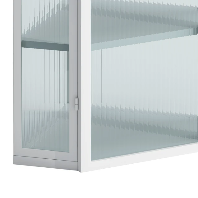 Alt view image 6 of 6 - Glass Door Wall Mounted Corner Cabinet with Featuring Four-tier Storage for Bedroom, Living Room, Bathroom, Kitchen, White(same sku:W757130160)
