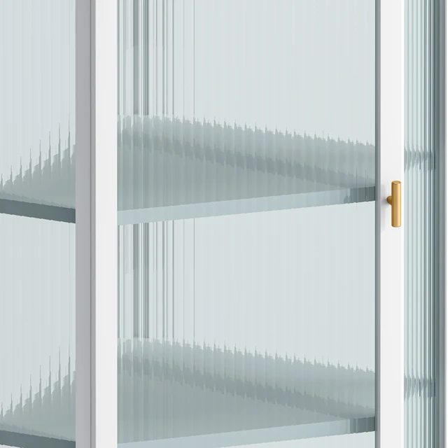 Alt view image 5 of 6 - Glass Door Wall Mounted Corner Cabinet with Featuring Four-tier Storage for Bedroom, Living Room, Bathroom, Kitchen, White(same sku:W757130160)